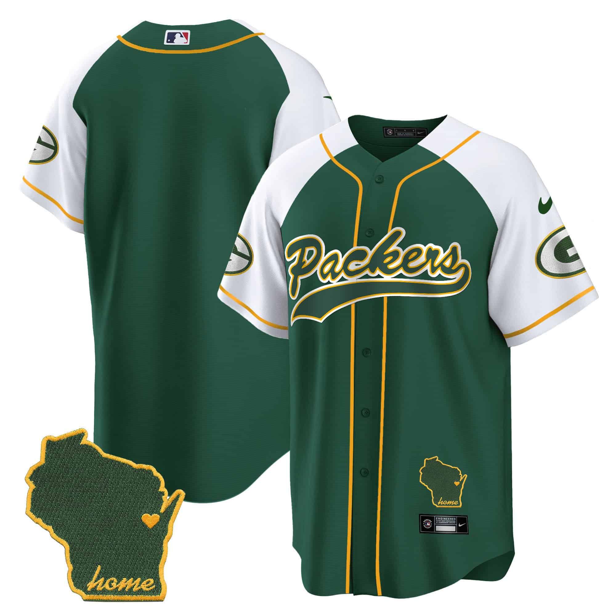Men Green Bay Packers Blank Green 2024 Nike Home Patch Baseball NFL Jersey